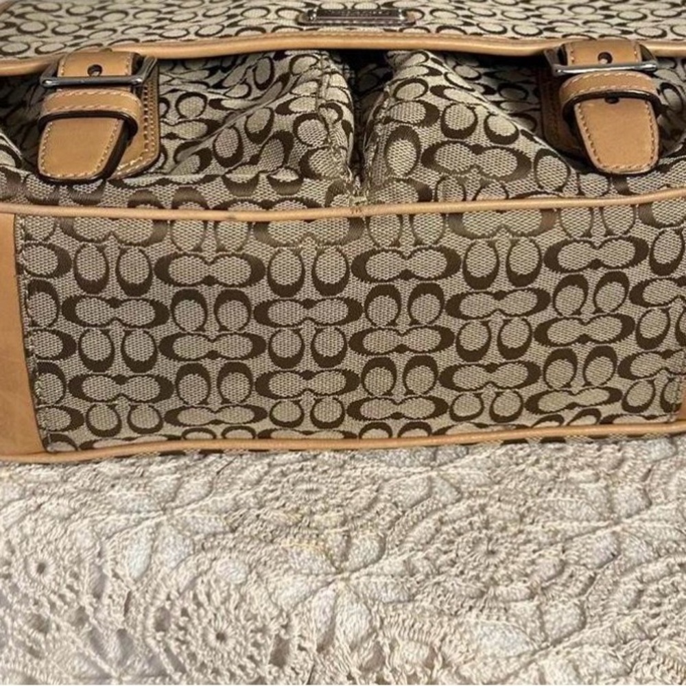 Coach Brown Signature Canvas Messenger Bag with Tan Leather Trim - Picture 3 of 6